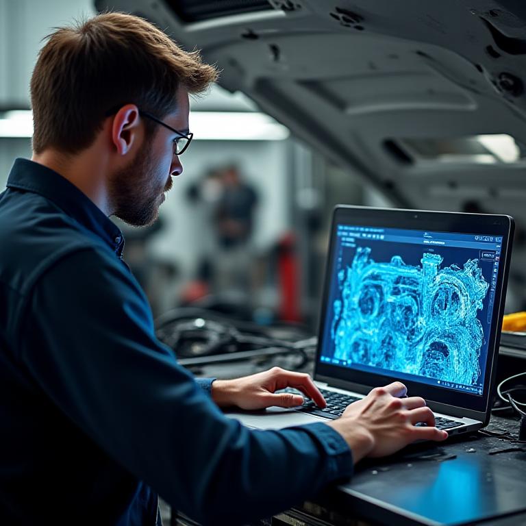 Technician calibrating engine mapping Software at Bloem Performance